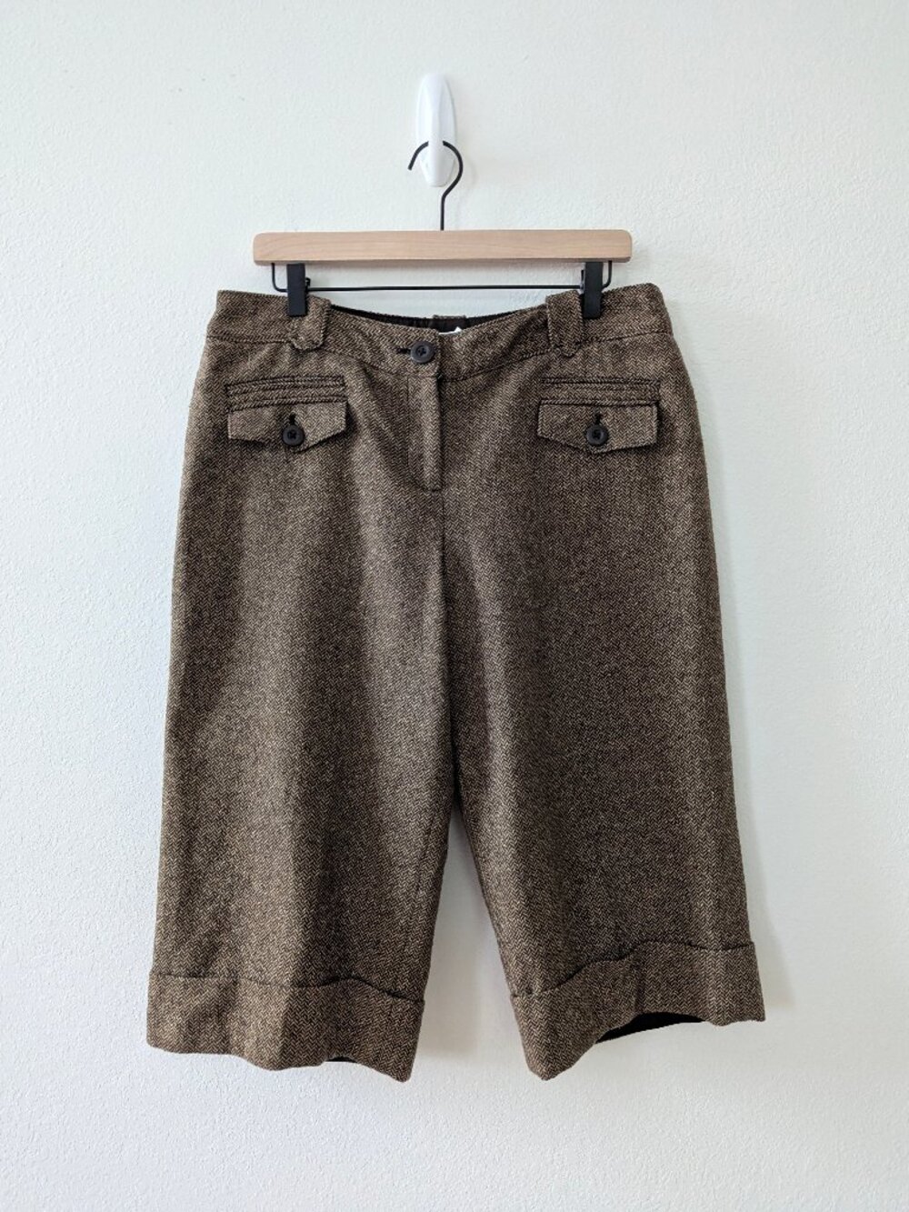 Ann Taylor LOFT Brown Herringbone Wool Blend Capri Pants 14P
